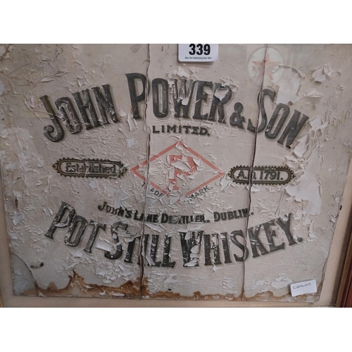 339 - Original John Power's and Sons Pure Pot Still Whiskey framed advertisement. {45 cm H x 55 cm W}.