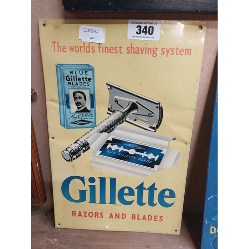 340 - Gillette Razor and Blades tin plate advertising sign. {37 cm H x 25 cm W}.