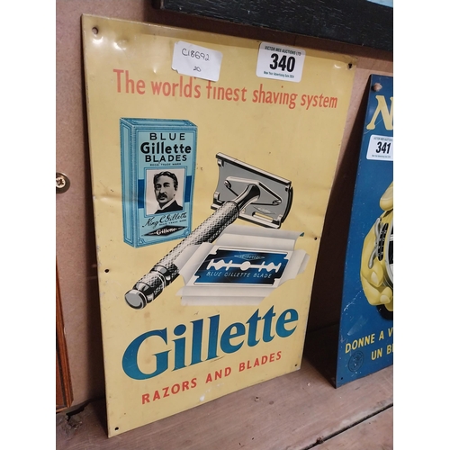 340 - Gillette Razor and Blades tin plate advertising sign. {37 cm H x 25 cm W}.