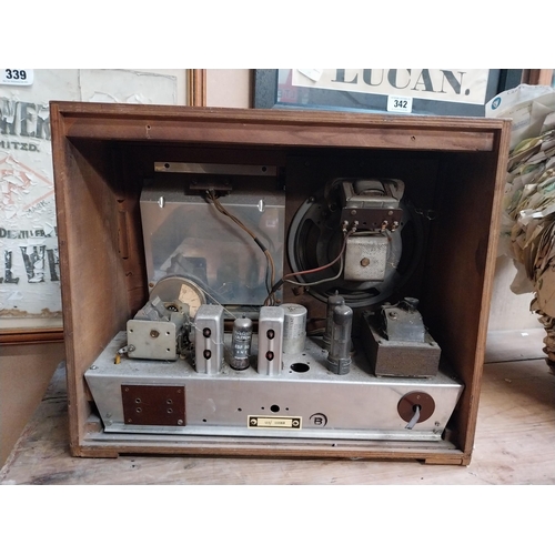 346 - 1950's wooden Bush radio. {34 cm H x 32 cm W x 18 cm D}.