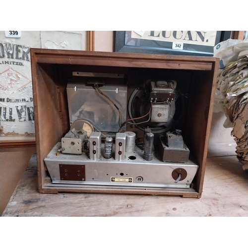 346 - 1950's wooden Bush radio. {34 cm H x 32 cm W x 18 cm D}.