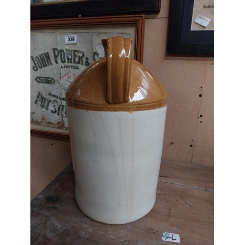 347 - Two stoneware flagons - two gallon and three gallon. {42 cm H x 23 cm Dia. and 32 cm H x 22 cm Dia}.