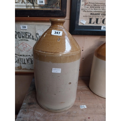 347 - Two stoneware flagons - two gallon and three gallon. {42 cm H x 23 cm Dia. and 32 cm H x 22 cm Dia}.