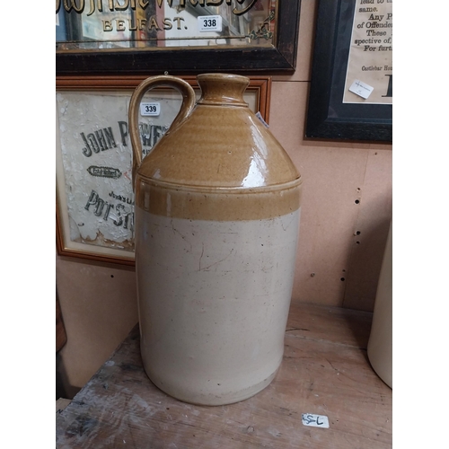 347 - Two stoneware flagons - two gallon and three gallon. {42 cm H x 23 cm Dia. and 32 cm H x 22 cm Dia}.