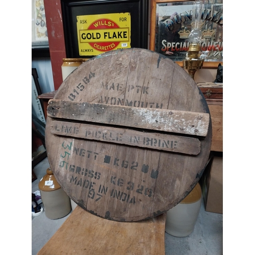 350 - Guinness Extra Stout Brewers since 1759 painted wooden barrel lid. {60 cm Dia.}