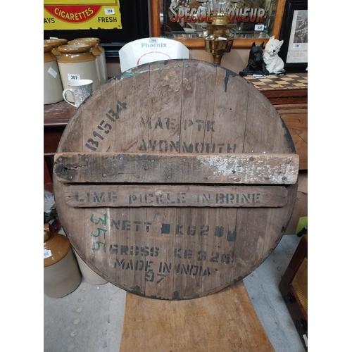 350 - Guinness Extra Stout Brewers since 1759 painted wooden barrel lid. {60 cm Dia.}