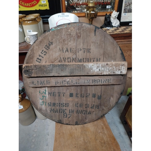 350 - Guinness Extra Stout Brewers since 1759 painted wooden barrel lid. {60 cm Dia.}