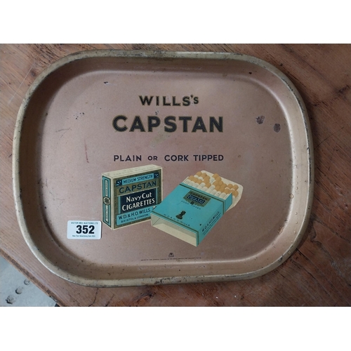 352 - Wills's Capstan Palin or Cork Tipped tinplate advertising drink's tray. {32 cm H x 41 cm W}.