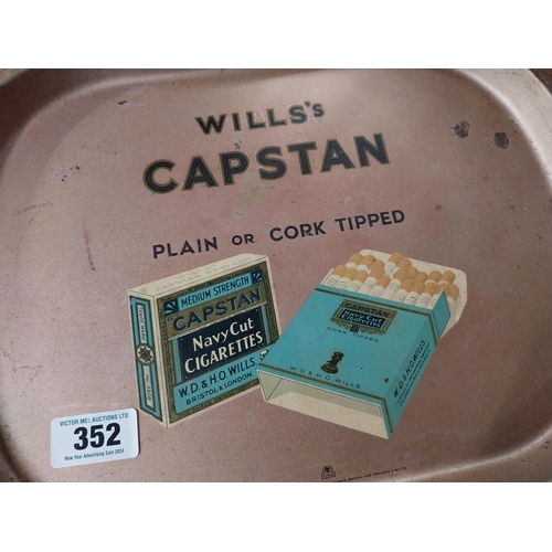 352 - Wills's Capstan Palin or Cork Tipped tinplate advertising drink's tray. {32 cm H x 41 cm W}.