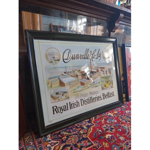 355A - Large Dunville's Royal Irish Distillers advertising print mounted in pine frame {65 cm H x 80 cm W}.