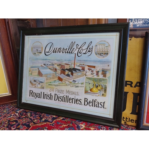 355A - Large Dunville's Royal Irish Distillers advertising print mounted in pine frame {65 cm H x 80 cm W}.