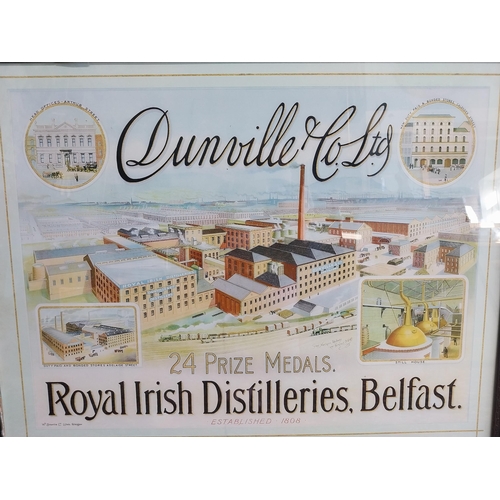 355A - Large Dunville's Royal Irish Distillers advertising print mounted in pine frame {65 cm H x 80 cm W}.