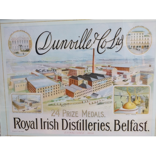 355A - Large Dunville's Royal Irish Distillers advertising print mounted in pine frame {65 cm H x 80 cm W}.