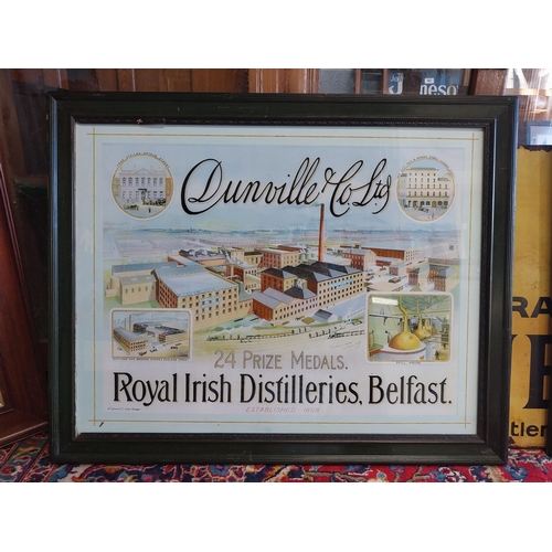 355A - Large Dunville's Royal Irish Distillers advertising print mounted in pine frame {65 cm H x 80 cm W}.