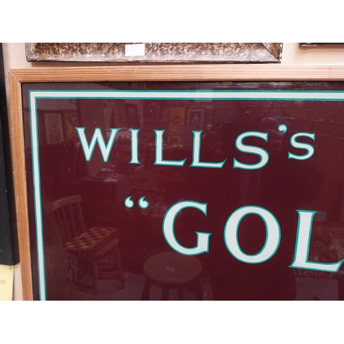 359 - Rare Will's Gold Flake Cigarettes reverse painted glass advertising sign { 59cm H X 175cm W }.