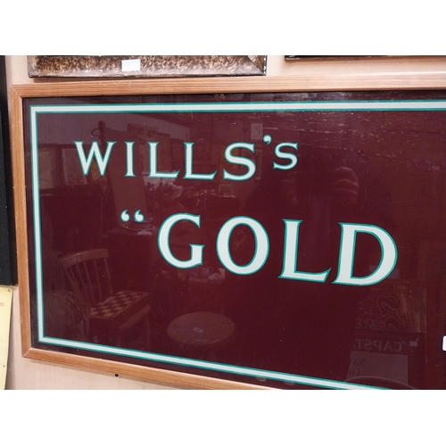 359 - Rare Will's Gold Flake Cigarettes reverse painted glass advertising sign { 59cm H X 175cm W }.