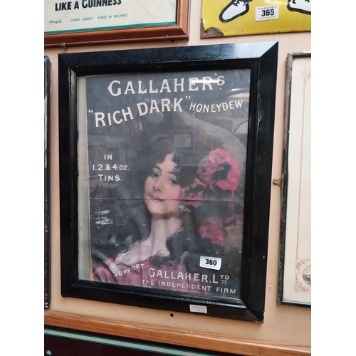 360 - Gallaher's Rich Dark Honeydew Tobacco framed advertising print. {58 cm H x 48 cm W}.