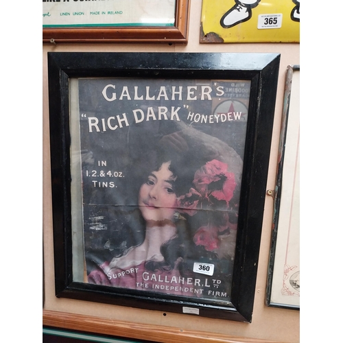 360 - Gallaher's Rich Dark Honeydew Tobacco framed advertising print. {58 cm H x 48 cm W}.