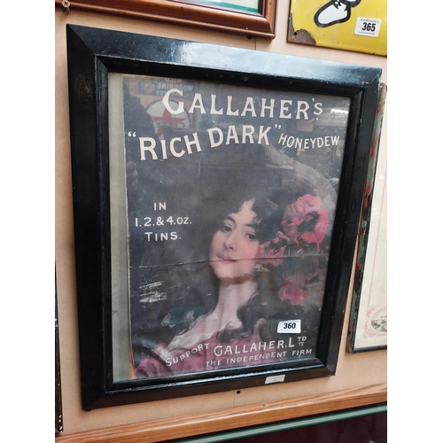 360 - Gallaher's Rich Dark Honeydew Tobacco framed advertising print. {58 cm H x 48 cm W}.