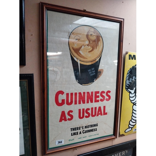 364 - Framed Guinness tea towel . {80 cm H x 50 cm W}.