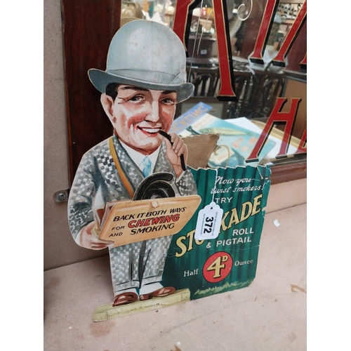 372 - Stockade Roll and Pigtail tobacco cardboard advertising counter showcard. {35 cm H x 27 cm W}.