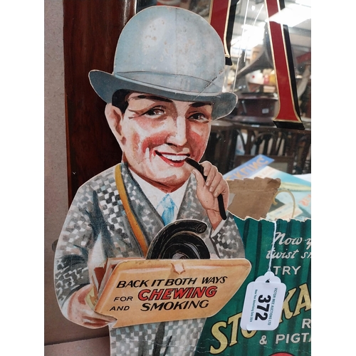 372 - Stockade Roll and Pigtail tobacco cardboard advertising counter showcard. {35 cm H x 27 cm W}.