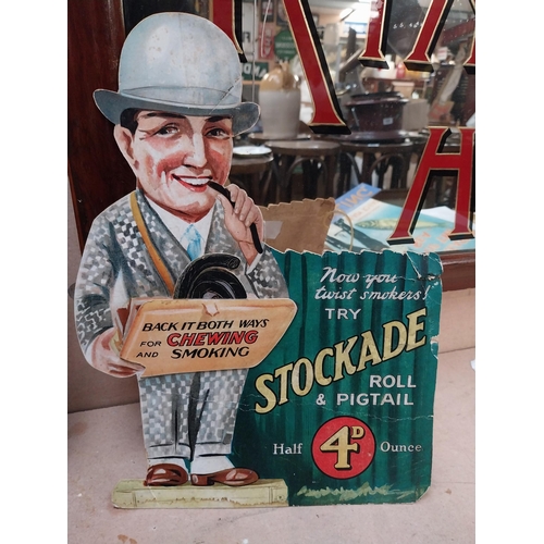 372 - Stockade Roll and Pigtail tobacco cardboard advertising counter showcard. {35 cm H x 27 cm W}.