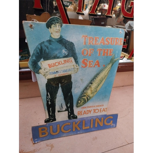 374 - Buckling Treasure of the Sea cardboard advertising showcard. {41 cm H x 26 cm W}.