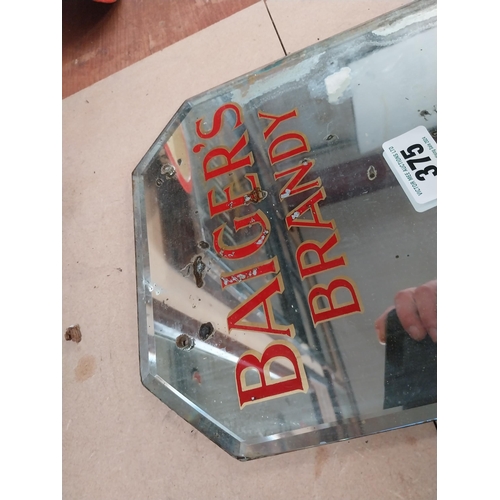 375 - Baiger's Brandy 20 years old advertising mirror {36 cm H x 25 cm W}.