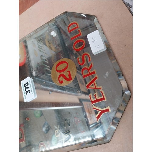 375 - Baiger's Brandy 20 years old advertising mirror {36 cm H x 25 cm W}.