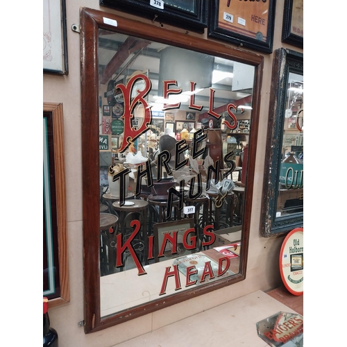 377 - Bells'  Kings Head Three Nuns' framed advertising mirror. {96 cm H x 72 cm W}.