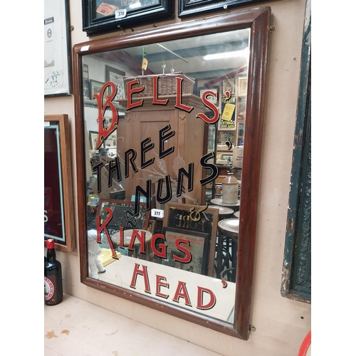 377 - Bells'  Kings Head Three Nuns' framed advertising mirror. {96 cm H x 72 cm W}.