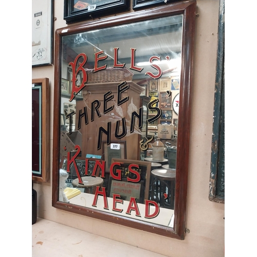 377 - Bells'  Kings Head Three Nuns' framed advertising mirror. {96 cm H x 72 cm W}.