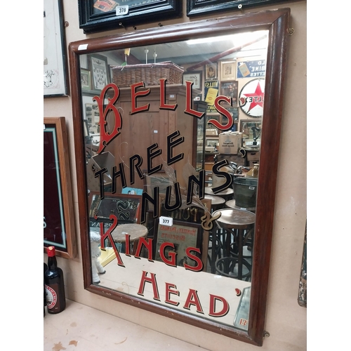 377 - Bells'  Kings Head Three Nuns' framed advertising mirror. {96 cm H x 72 cm W}.