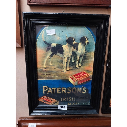 378 - Paterson's Irish Matches framed advertising print. {47 cm H x 36 cm W}.