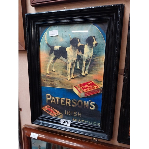 378 - Paterson's Irish Matches framed advertising print. {47 cm H x 36 cm W}.