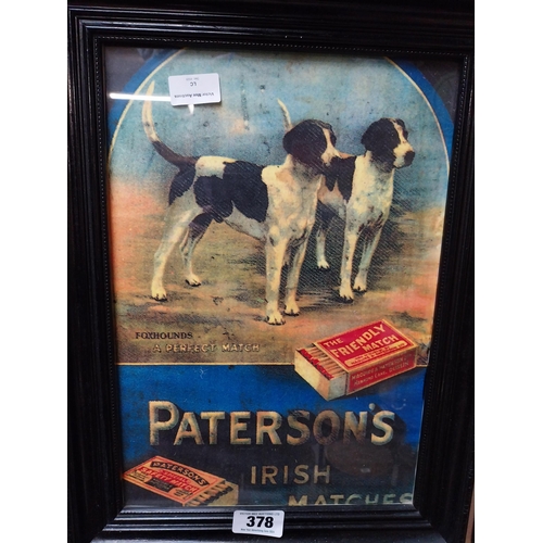 378 - Paterson's Irish Matches framed advertising print. {47 cm H x 36 cm W}.