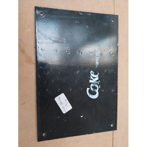 383 - Enjoy Coca Cola enamel advertising sign. {15 cm H x 26 cm W}.