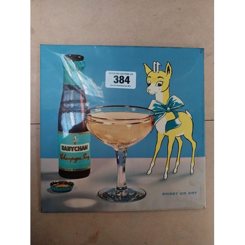 384 - 1960's Babycham Sweet or Dry celluloid advertisement. {25 cm H x 25 cm W}.