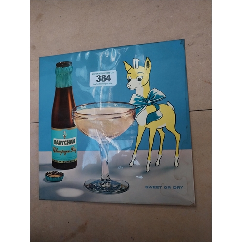 384 - 1960's Babycham Sweet or Dry celluloid advertisement. {25 cm H x 25 cm W}.