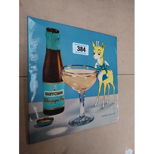 384 - 1960's Babycham Sweet or Dry celluloid advertisement. {25 cm H x 25 cm W}.