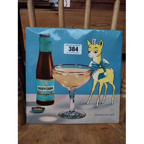 384 - 1960's Babycham Sweet or Dry celluloid advertisement. {25 cm H x 25 cm W}.