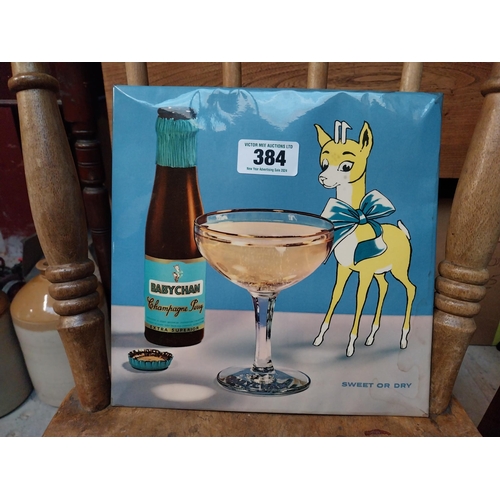 384 - 1960's Babycham Sweet or Dry celluloid advertisement. {25 cm H x 25 cm W}.