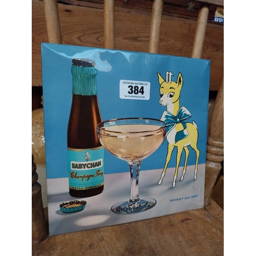 384 - 1960's Babycham Sweet or Dry celluloid advertisement. {25 cm H x 25 cm W}.