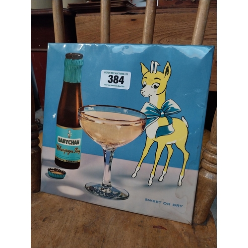 384 - 1960's Babycham Sweet or Dry celluloid advertisement. {25 cm H x 25 cm W}.