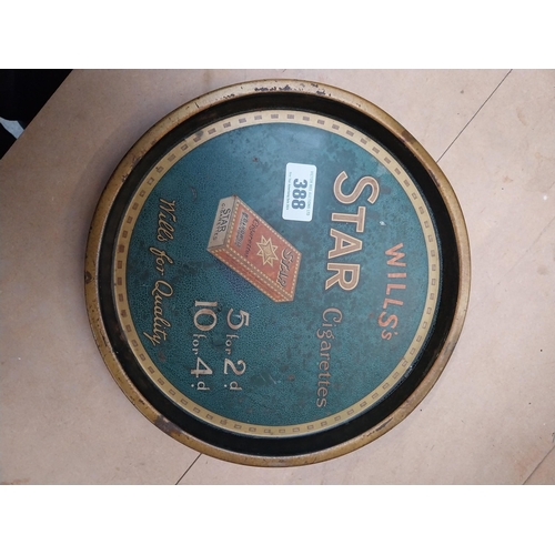 388 - Wills's Star Cigarettes tinplate advertising drinks tray. {31 cm Dia.}