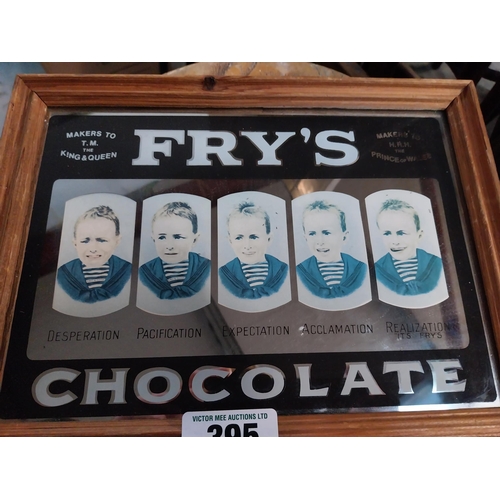 395 - Framed Fry's Chocolate Five Boys advertising mirror. {23 cm H x 31 cm W}.