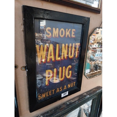 397 - Smoke Walnut Plug Sweet as a Nut framed advertising print. {44 cm H x 33 cm W}.