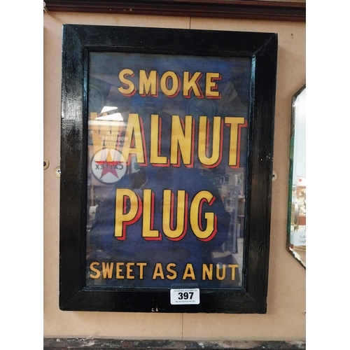 397 - Smoke Walnut Plug Sweet as a Nut framed advertising print. {44 cm H x 33 cm W}.