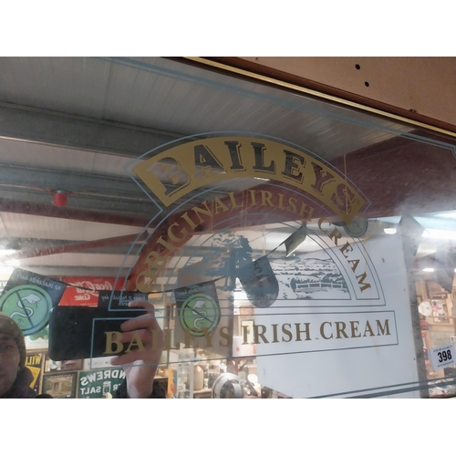 398 - 1970's Baileys Original Irish Cream framed advertising mirror. {40 cm H x 83 cm W}.